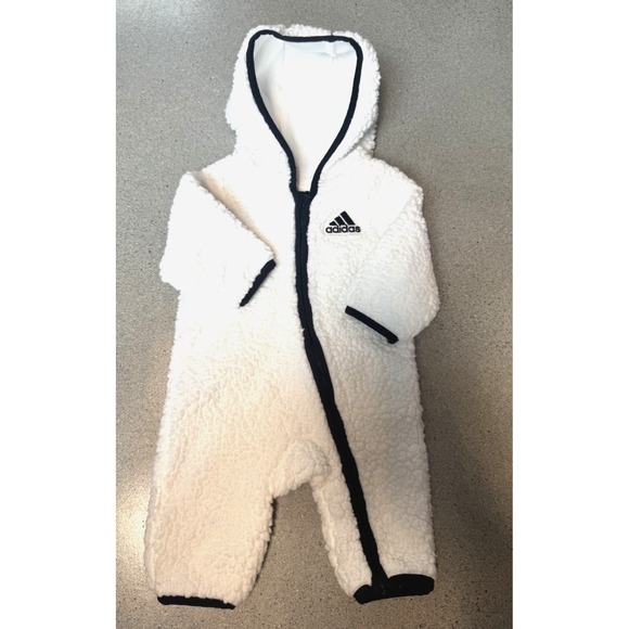 adidas Other - Adidas Baby White Sherpa Zip-Up Hooded‎ Sleep/Snow Suit Sz 3 Months